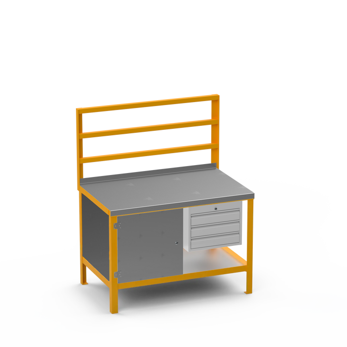 Steel Top Heavy Duty Workbench | Enclosed Cupboard & 3 Drawer Storage