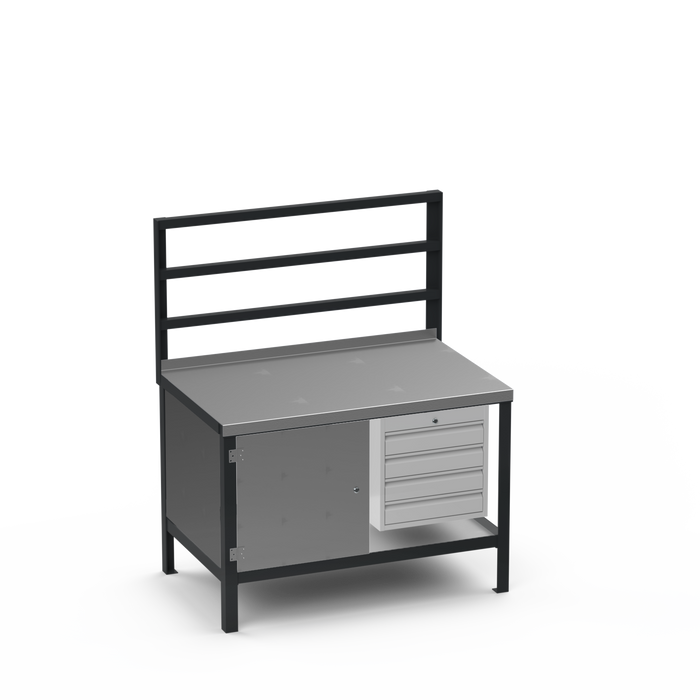 Steel Top Heavy Duty Workbench | Enclosed Cupboard & 4 Drawer Storage