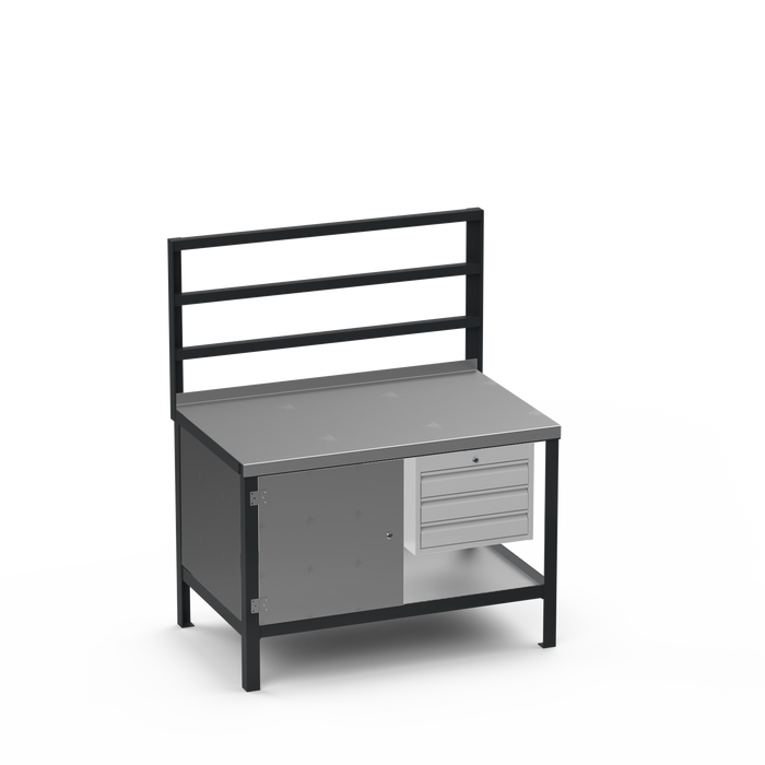 Steel Top Heavy Duty Workbench | Enclosed Cupboard & 3 Drawer Storage