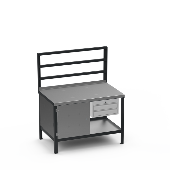 Steel Top Heavy Duty Workbench | Enclosed Cupboard & 2 Drawer Storage