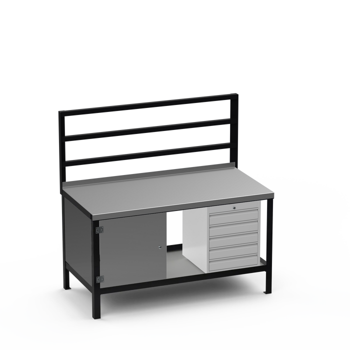 Steel Top Heavy Duty Workbench | Enclosed Cupboard & 5 Drawer Storage