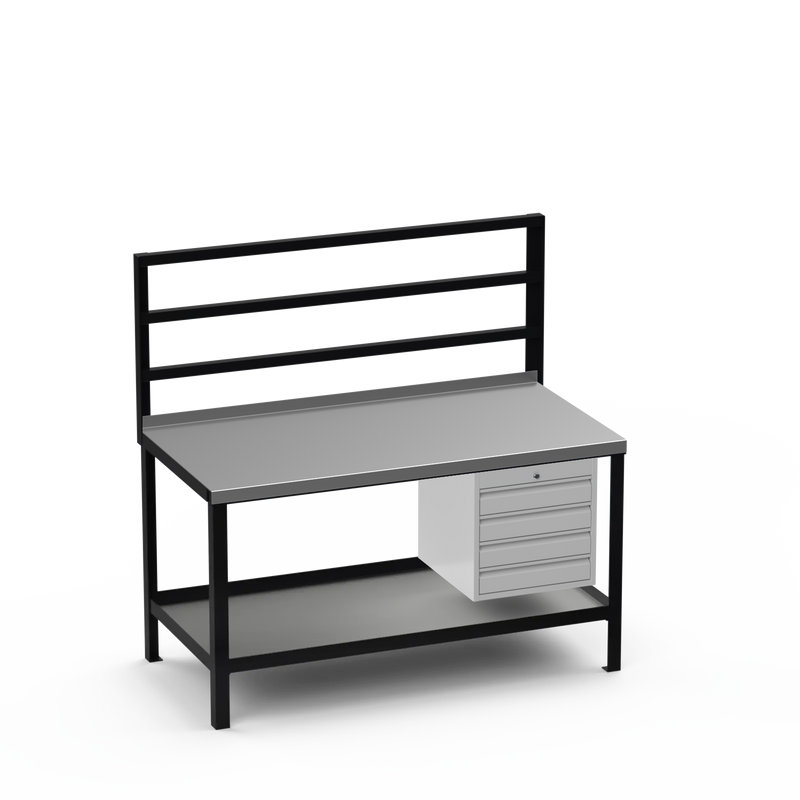 Heavy Duty Steel Workbench with Pegboard Support Rails & 4 Drawer Storage Unit