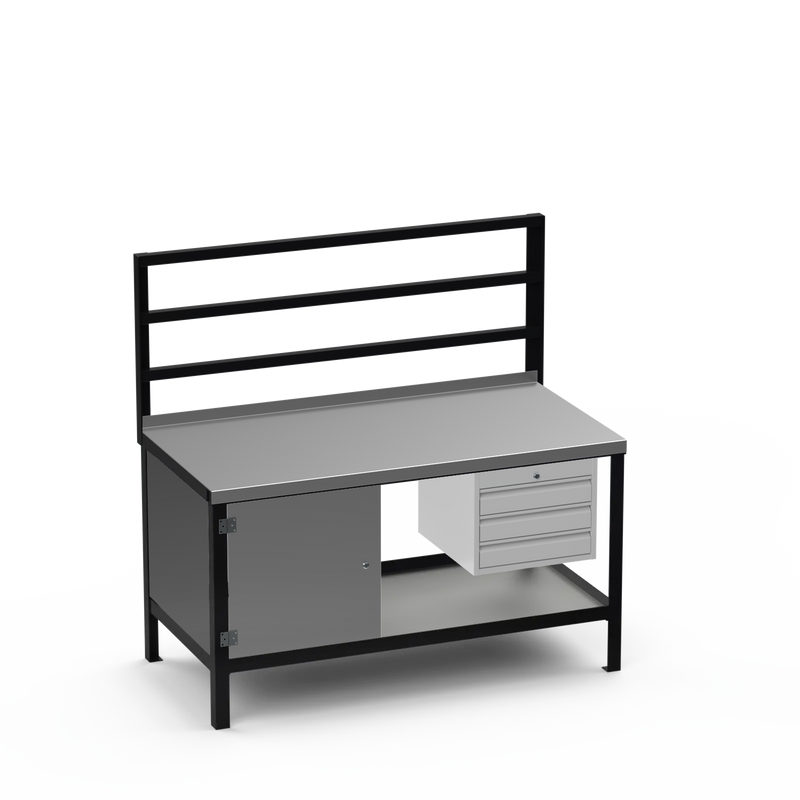 Steel Top Heavy Duty Workbench | Cupboard & 3 Drawer Storage