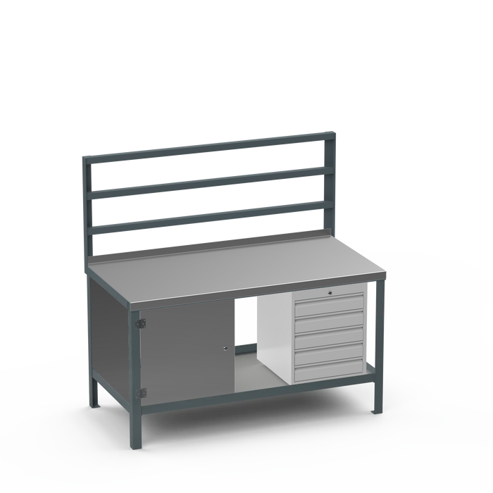 Steel Top Heavy Duty Workbench | Enclosed Cupboard & 5 Drawer Storage