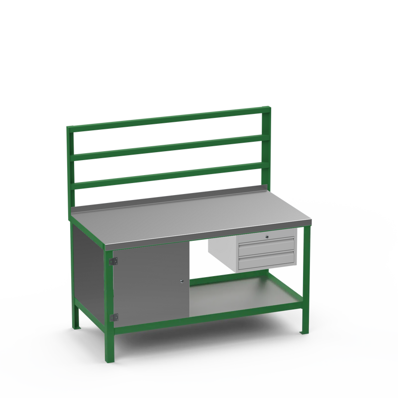 Steel Top Heavy Duty Workbench | Cupboard & 2 Drawer Storage