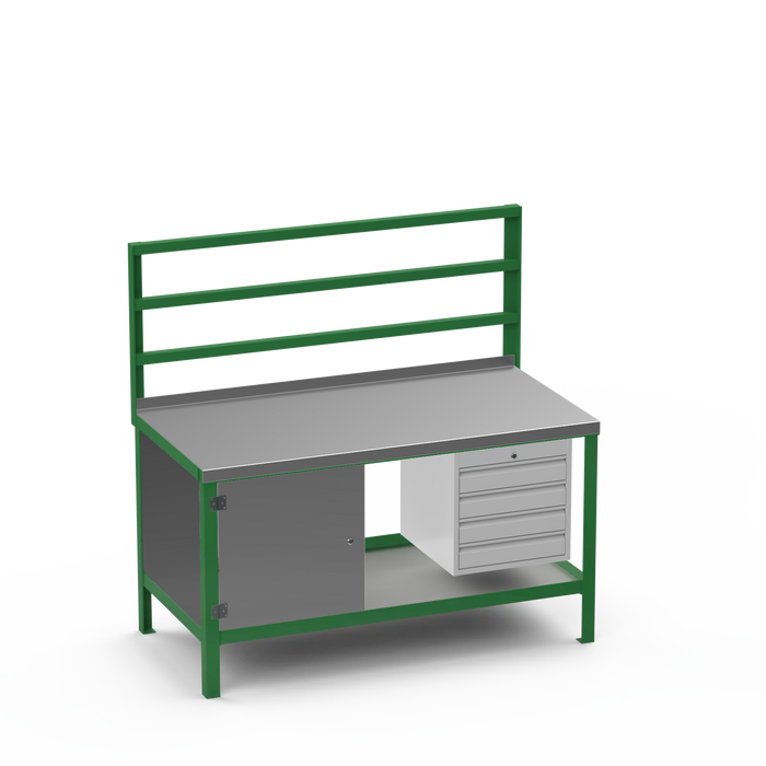 Steel Top Heavy Duty Workbench | Enclosed Cupboard & 4 Drawer Storage