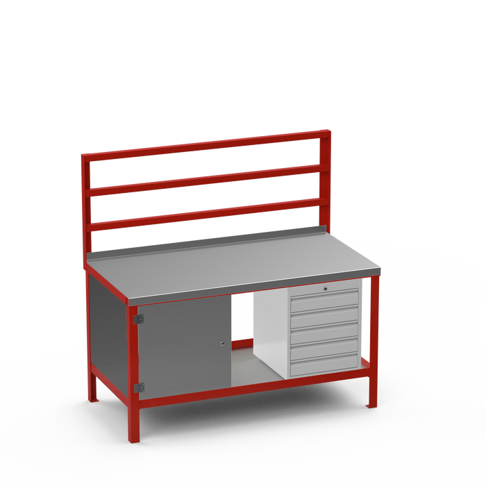 Steel Top Heavy Duty Workbench | Enclosed Cupboard & 5 Drawer Storage