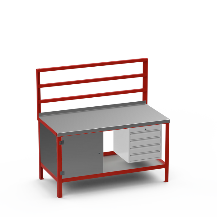 Steel Top Heavy Duty Workbench | Enclosed Cupboard & 4 Drawer Storage
