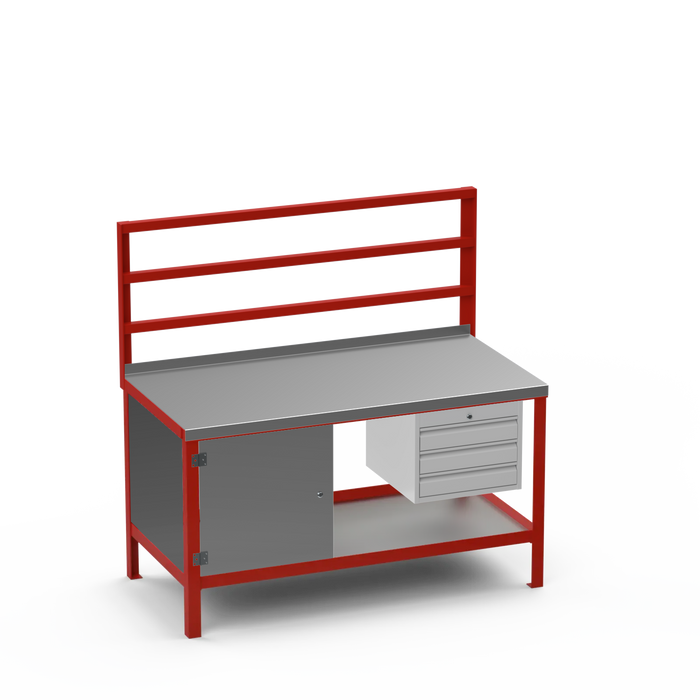 Steel Top Heavy Duty Workbench | Enclosed Cupboard & 3 Drawer Storage
