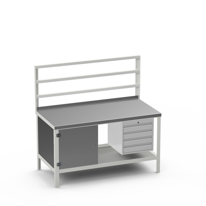 Steel Top Heavy Duty Workbench | Enclosed Cupboard & 4 Drawer Storage