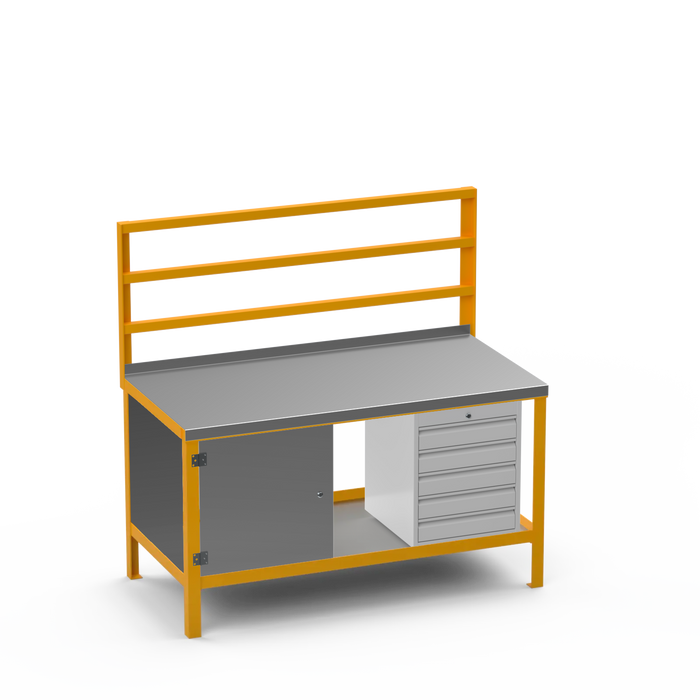 Steel Top Heavy Duty Workbench | Enclosed Cupboard & 5 Drawer Storage