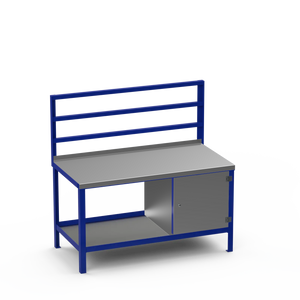 Heavy Duty Steel Workbench with Enclosed Cupboard & Pegboard Support Bars