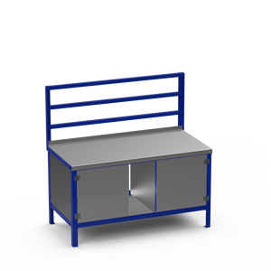 Heavy Duty Steel Workbench with Pegboard Support Rails & Twin Enclosed Cupboards