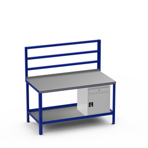Heavy Duty Steel Workbench with Lockable Drawer Storage Unit & Cupboard + Pegboard Support Bars