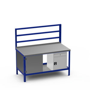 Heavy Duty Steel Workbench with Pegboard Support Rails, Cupboard & Cupboard/Drawer