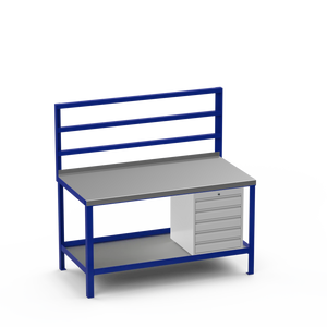 Heavy Duty Steel Workbench with Pegboard Support Rails & 5 Drawer Storage Unit