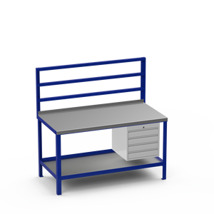 Heavy Duty Steel Workbench with Pegboard Support Rails & 4 Drawer Storage Unit