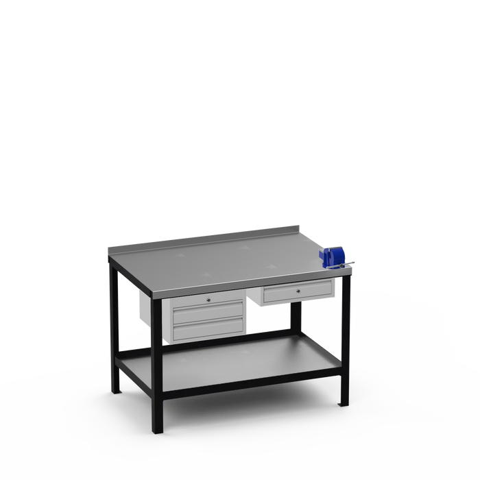 Steel Top Heavy Duty Workbench | 2 Drawer & Single Drawer & Right 4 Inch Vice Storage