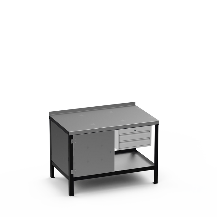 Steel Top Heavy Duty Workbench | Enclosed Cupboard & 2 Drawer Storage