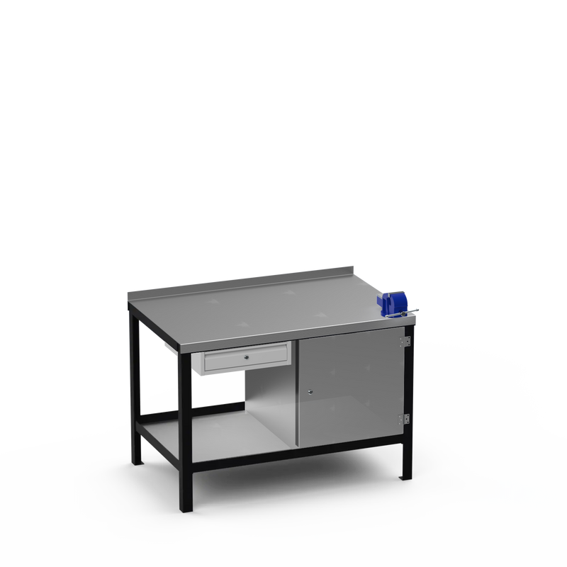 Steel Top Heavy Duty Workbench | Single Drawer Storage Unit & Cupboard & 4 Inch Bench Vice