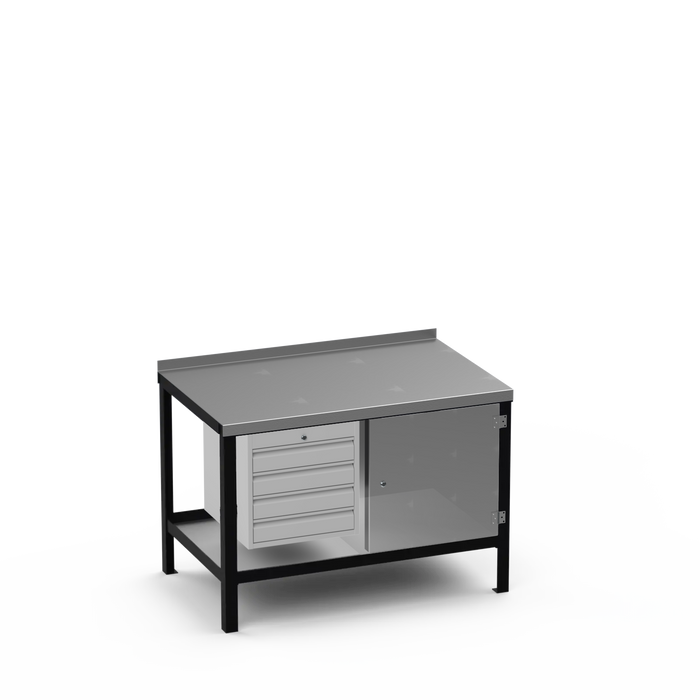 Steel Top Heavy Duty Workbench | 4 Drawer & Enclosed Cupboard Storage