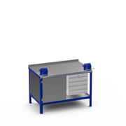 Steel Top Heavy Duty Workbench | Enclosed Cupboard & 4 Drawer & Left 8 Inch Vice & Right 6 Inch Vice Storage