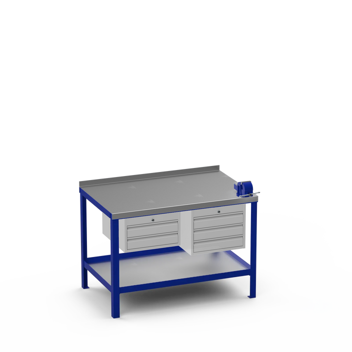 Steel Top Heavy Duty Workbench | 2 Drawer & 3 Drawer & Right 4 Inch Vice Storage
