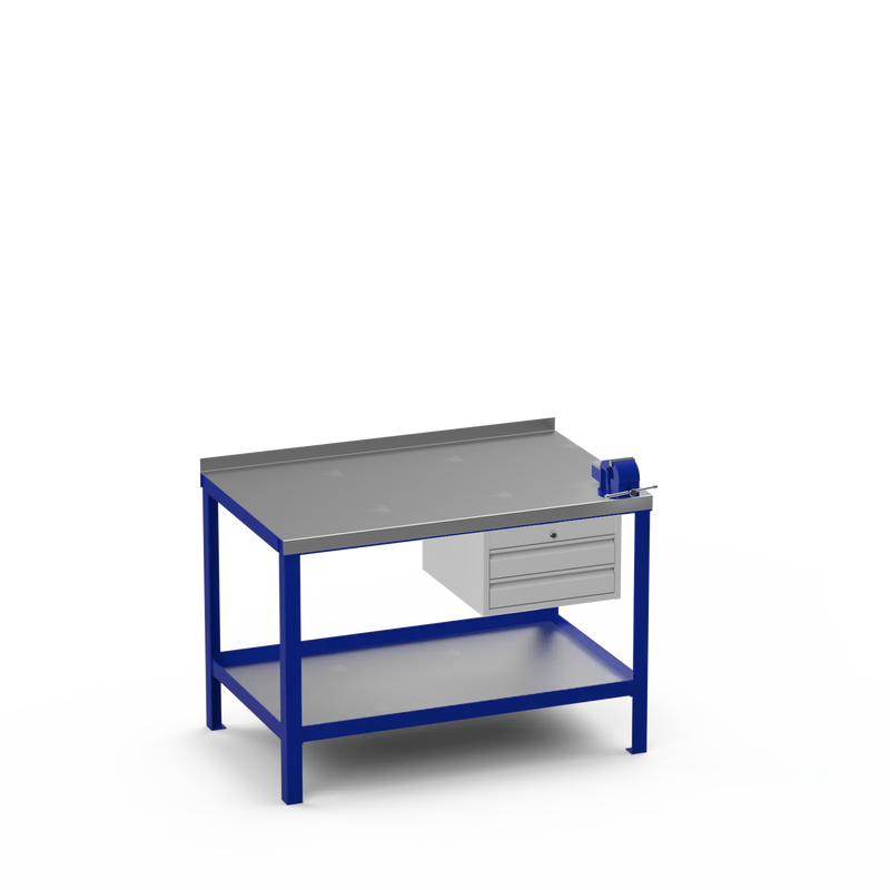 Steel Top Heavy Duty Workbench | 2 Drawer & Right 4 Inch Vice Storage