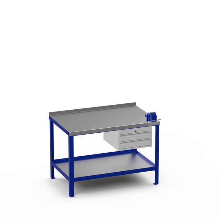 Steel Top Heavy Duty Workbench | 2 Drawer & Right 4 Inch Vice Storage