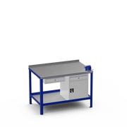 Steel Top Heavy Duty Workbench | Single Drawer & Cupboard w/ Drawer & Right 4 Inch Vice Storage