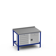 Steel Top Heavy Duty Workbench | 5 Drawer & Cupboard w/ Drawer Storage