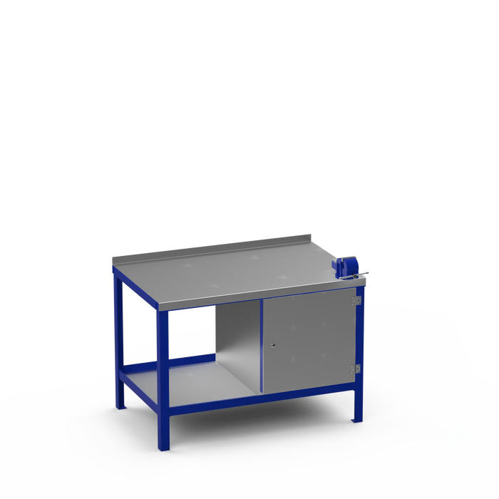 Steel Top Heavy Duty Workbench | Enclosed Cupboard & Right 4 Inch Vice Storage