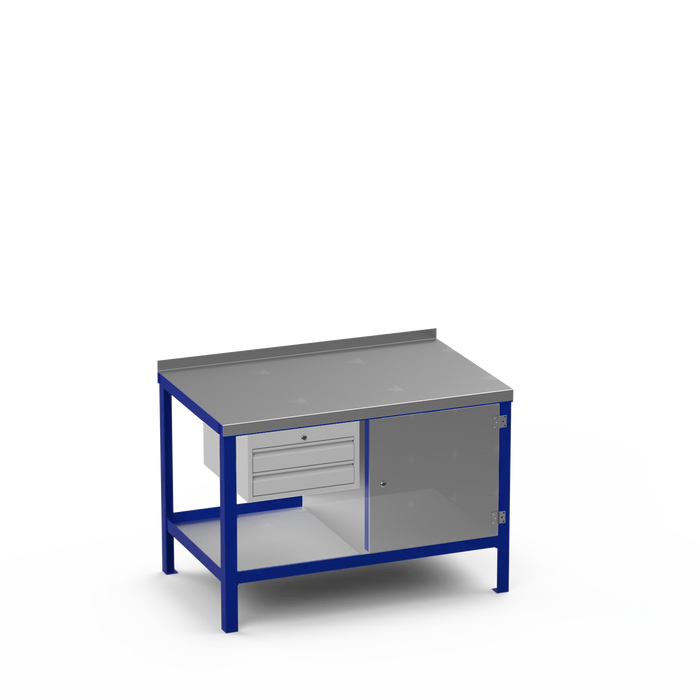 Steel Top Heavy Duty Workbench | 2 Drawer & Enclosed Cupboard Storage