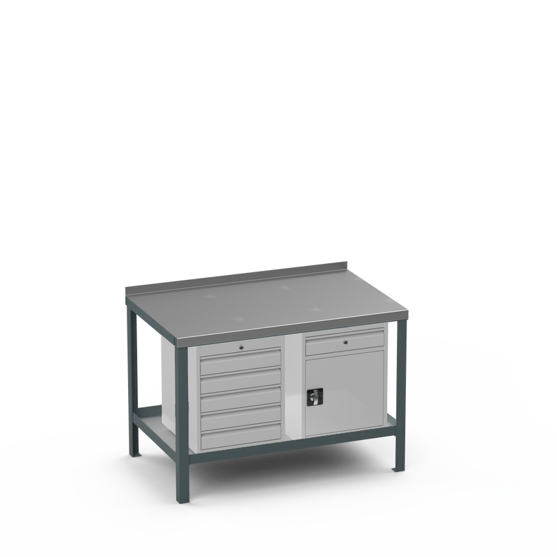 Steel Top Heavy Duty Workbench | 5 Drawer & Cupboard w/ Drawer Storage