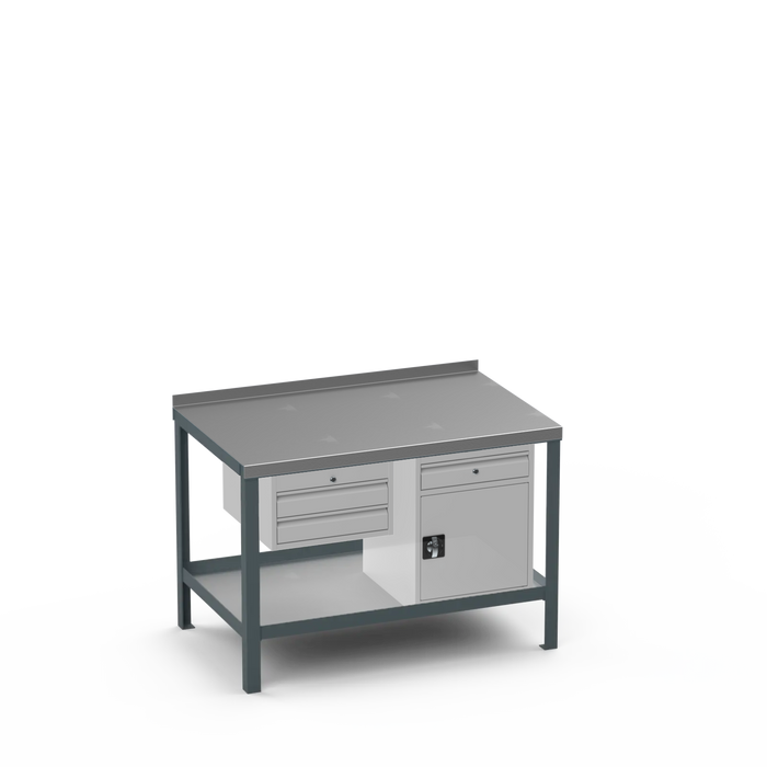 Steel Top Heavy Duty Workbench | 2 Drawer & Cupboard w/ Drawer Storage