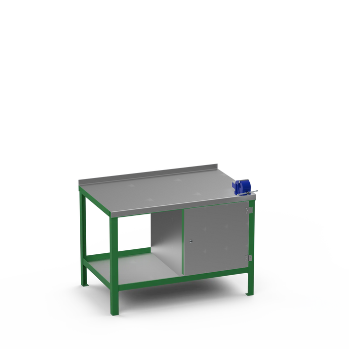 Steel Top Heavy Duty Workbench | Enclosed Cupboard & Right 4 Inch Vice