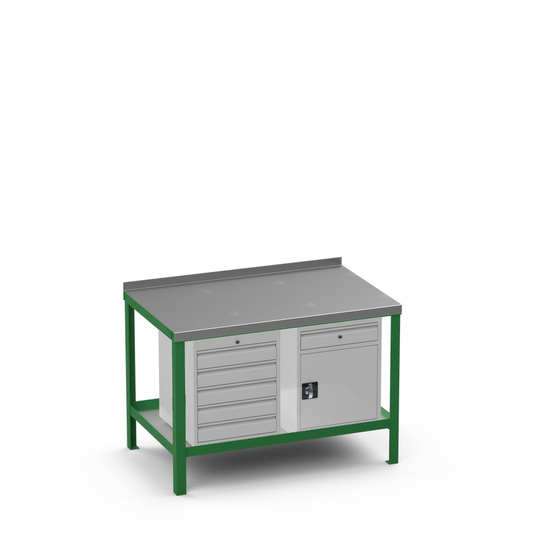 Steel Top Heavy Duty Workbench | 5 Drawer & Cupboard w/ Drawer Storage
