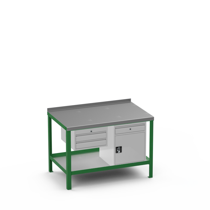 Steel Top Heavy Duty Workbench | 2 Drawer & Cupboard w/ Drawer Storage