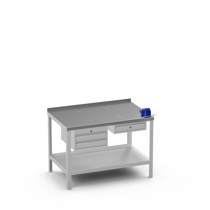 Steel Top Heavy Duty Workbench | 2 Drawer & Single Drawer & Right 4 Inch Vice Storage