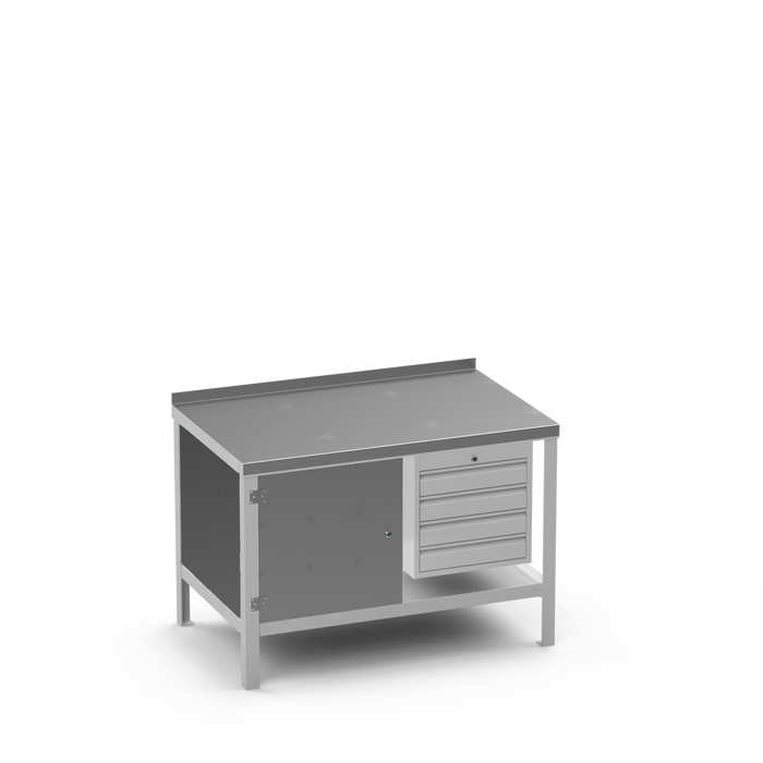 Steel Top Heavy Duty Workbench | Enclosed Cupboard & 4 Drawer Storage