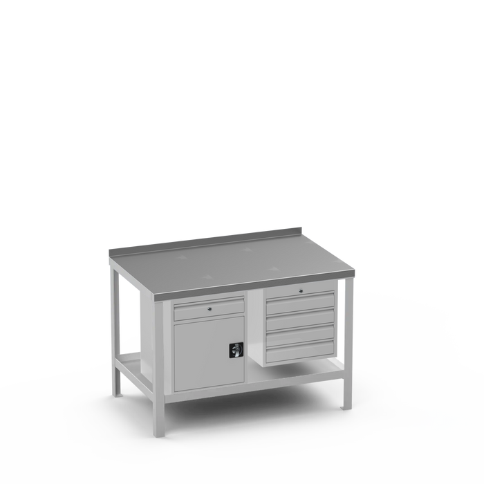 Steel Top Heavy Duty Workbench | Cupboard w/ Drawer & 4 Drawer Storage