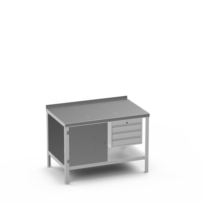 Steel Top Heavy Duty Workbench | Enclosed Cupboard & 3 Drawer Storage