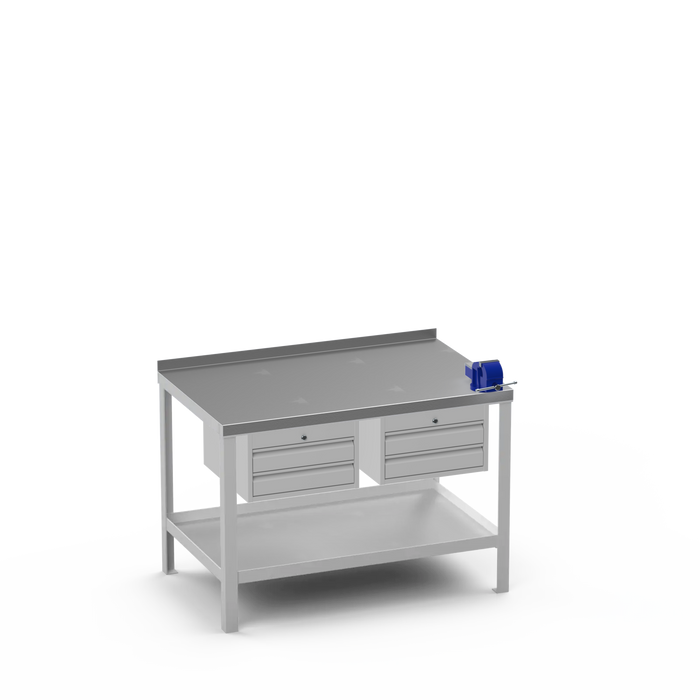 Steel Top Heavy Duty Workbench | 2 Drawer & 2 Drawer & Right 4 Inch Vice Storage