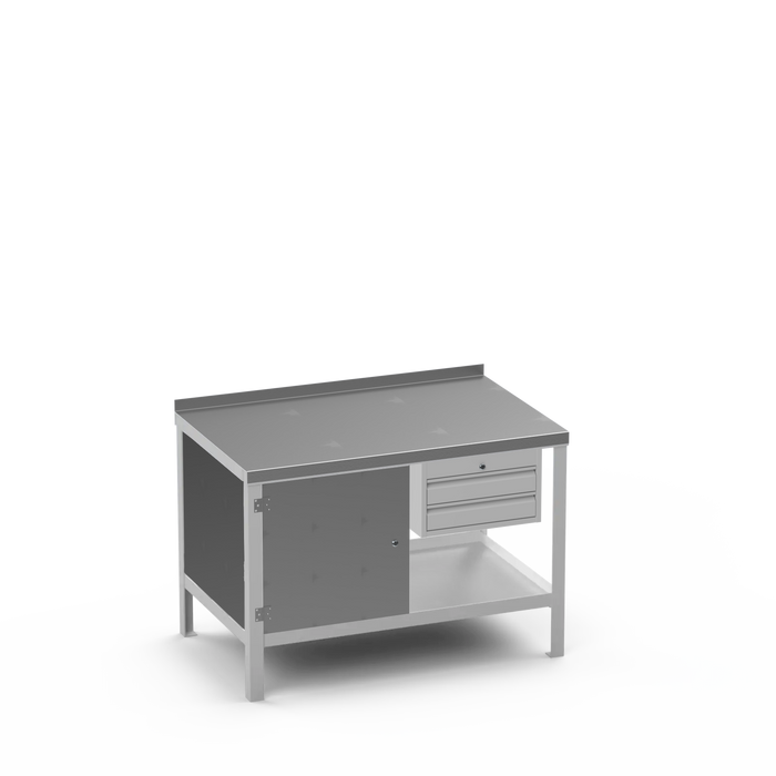 Steel Top Heavy Duty Workbench | Enclosed Cupboard & 2 Drawer Storage