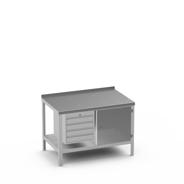 Steel Top Heavy Duty Workbench | 4 Drawer & Enclosed Cupboard Storage
