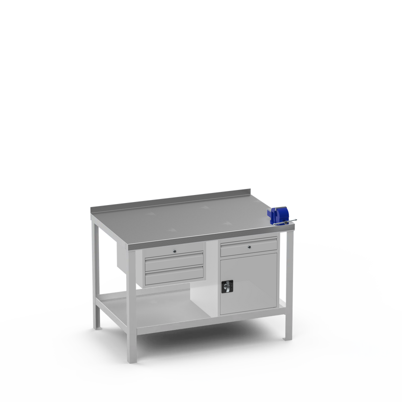 Steel Top Heavy Duty Workbench | 2 Drawer Storage Unit & Cupboard w/ Drawer & 4 Inch Bench Vice
