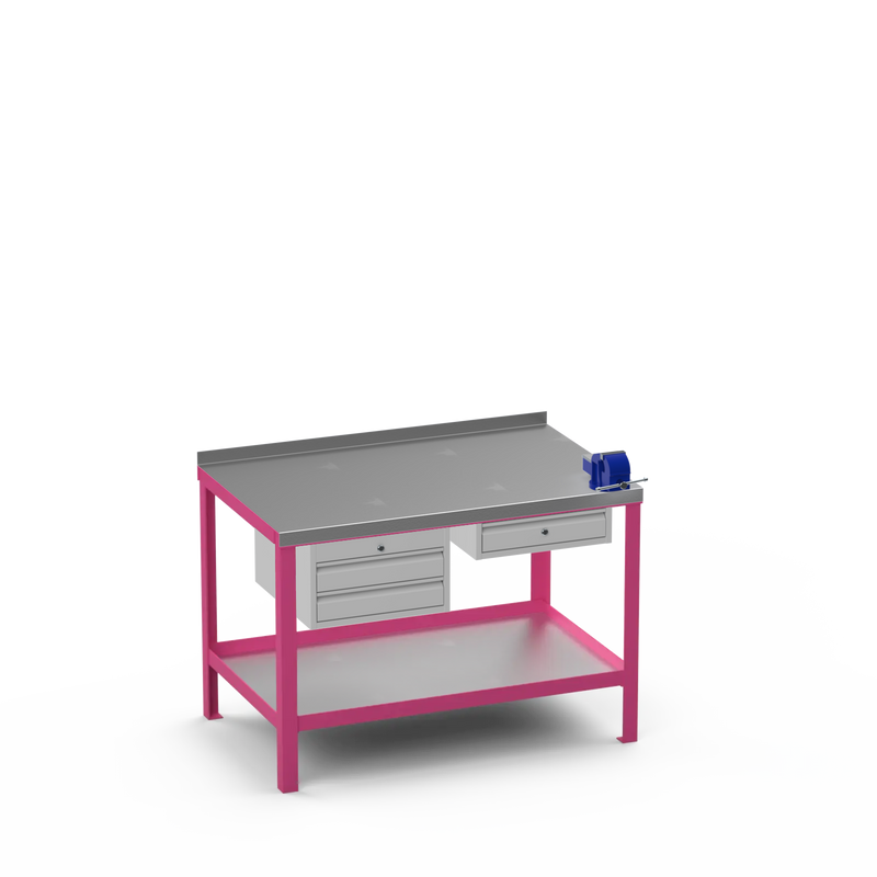 Steel Top Heavy Duty Workbench | 2 Drawer Storage Unit & Single Drawer Storage Unit & 4 Inch Bench Vice