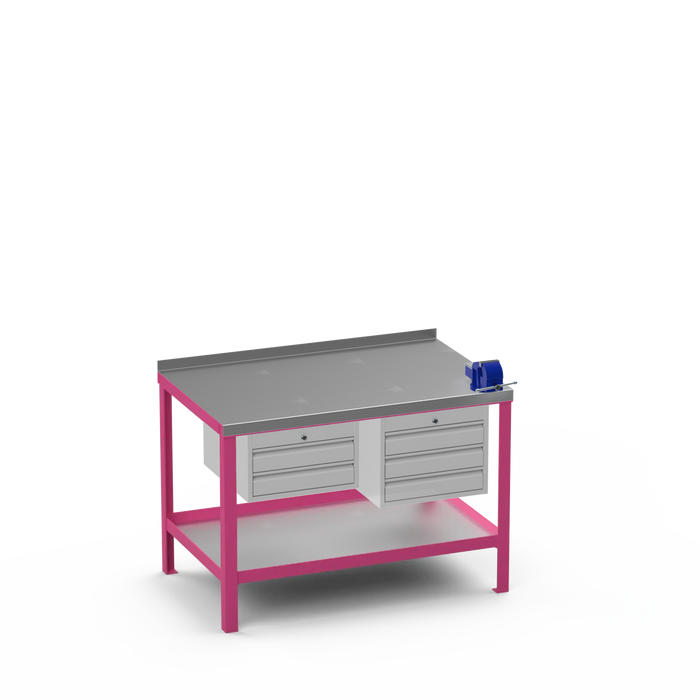 Steel Top Heavy Duty Workbench | 2 Drawer & 3 Drawer & Right 4 Inch Vice Storage