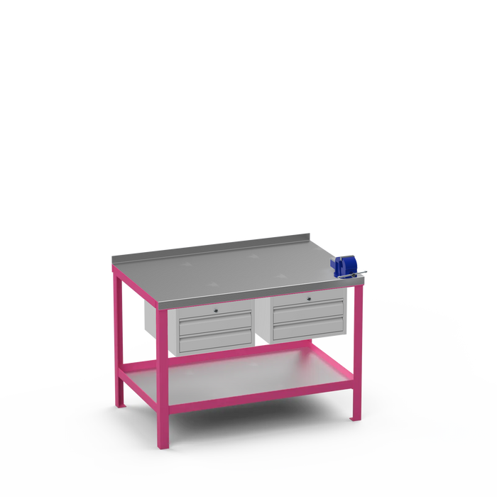 Steel Top Heavy Duty Workbench | 2 Drawer & 2 Drawer & Right 4 Inch Vice Storage