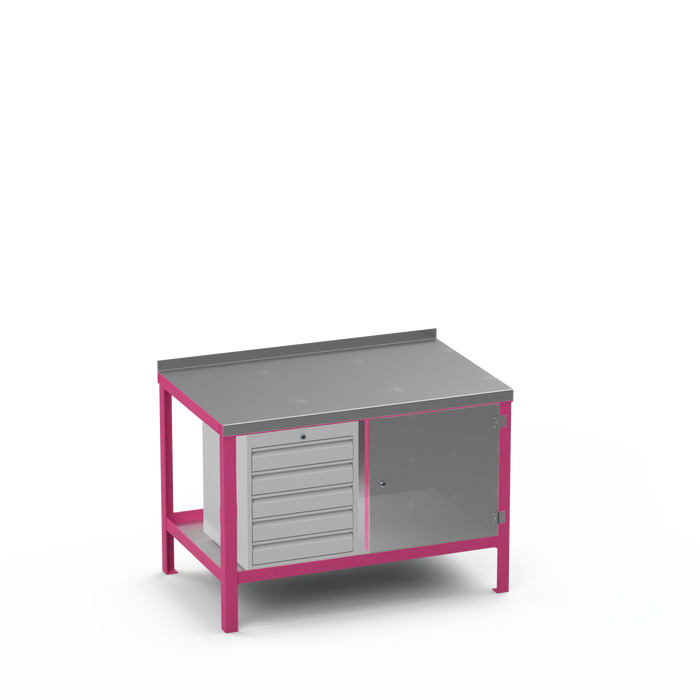 Steel Top Heavy Duty Workbench | 5 Drawer & Enclosed Cupboard Storage